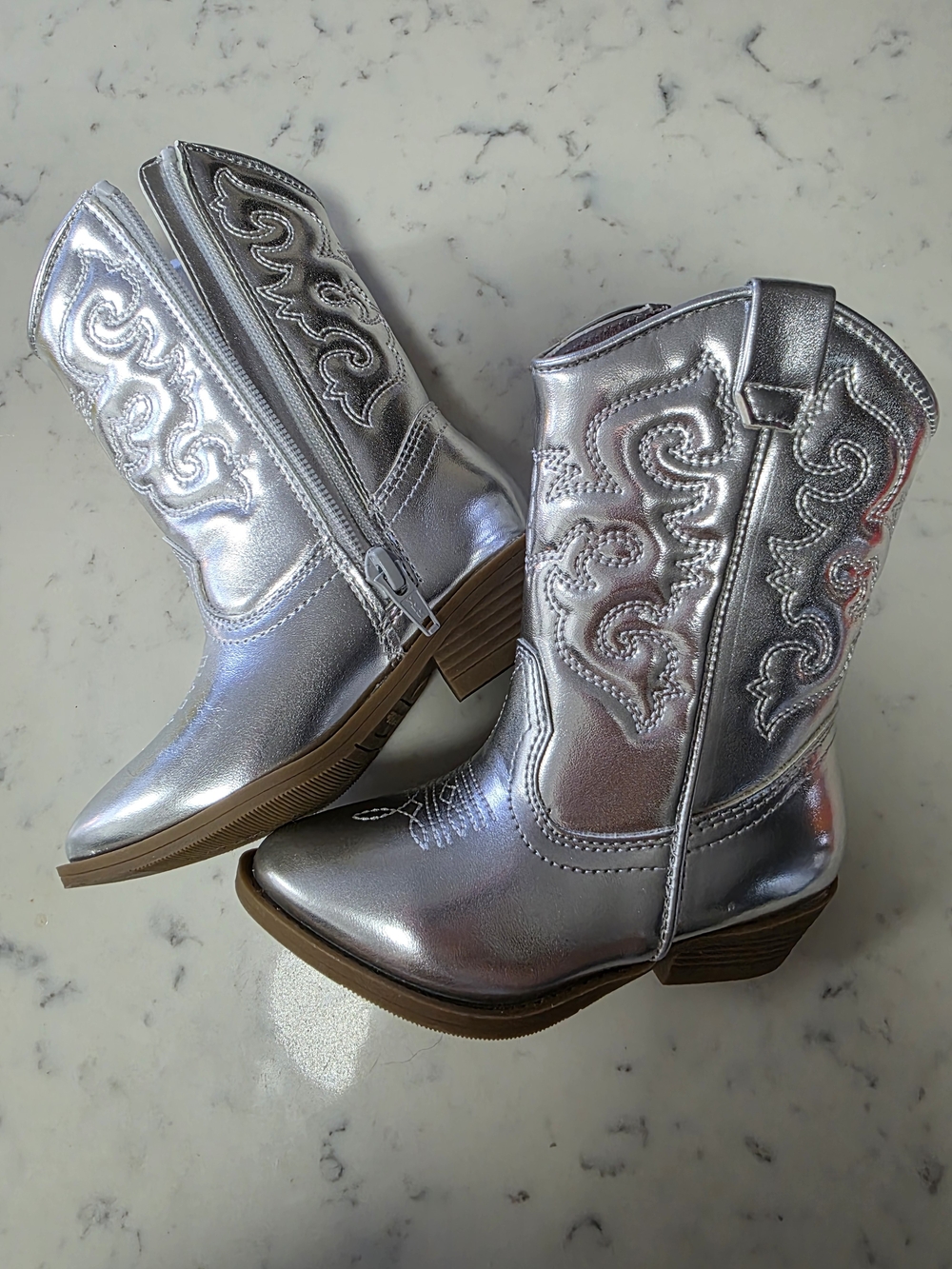 Metallic Silver Tucker + Tate Zip Western Boots for Toddler